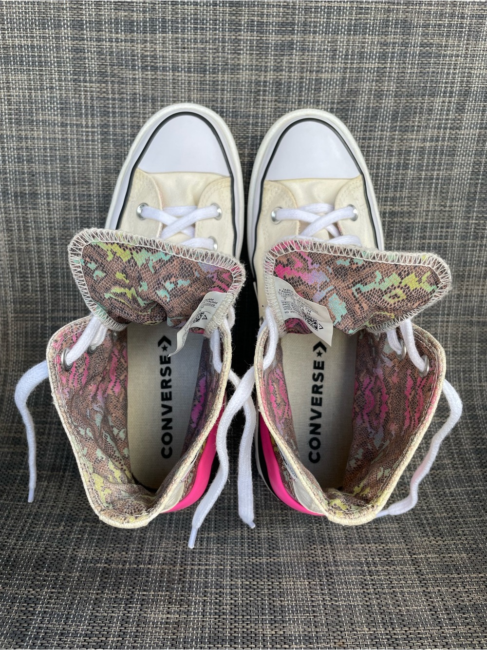 Converse All Star High Top Sneakers in White with Pink Accent - Picture 12 of 13